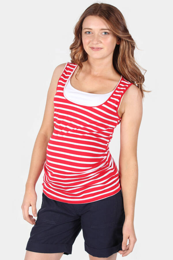 Maternity & Nursing Tank Top in Red White Stripe
