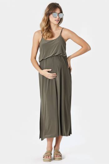 Striped Black and Ivory Maxi Maternity Dress