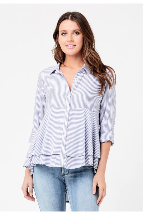 Stripe Layered Maternity & Nursing Peplum Shirt