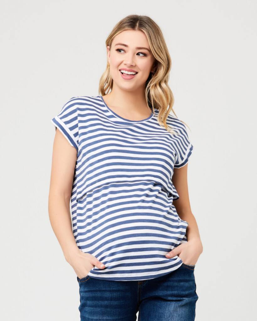 Lionel Maternity & Nursing Tee – Indigo White | 3 Bears