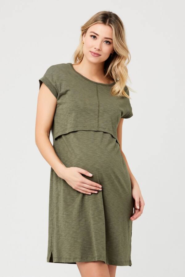 Roxie Maternity & Nursing Dress - Olive - Size 12 & 14