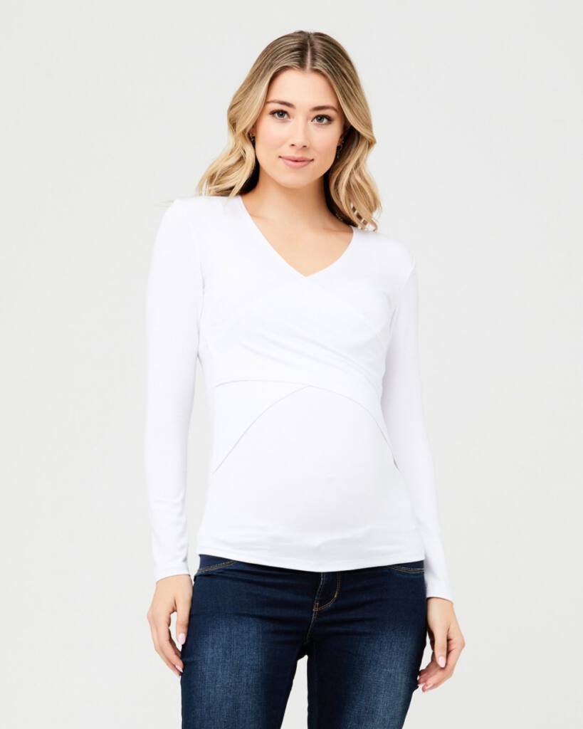 Embrace Long Sleeve Maternity & Nursing Top White 3 Bears