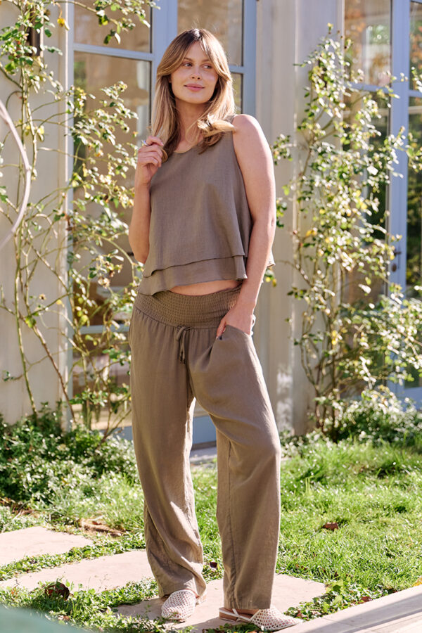 Indi Wide Leg Linen Pant - Olive