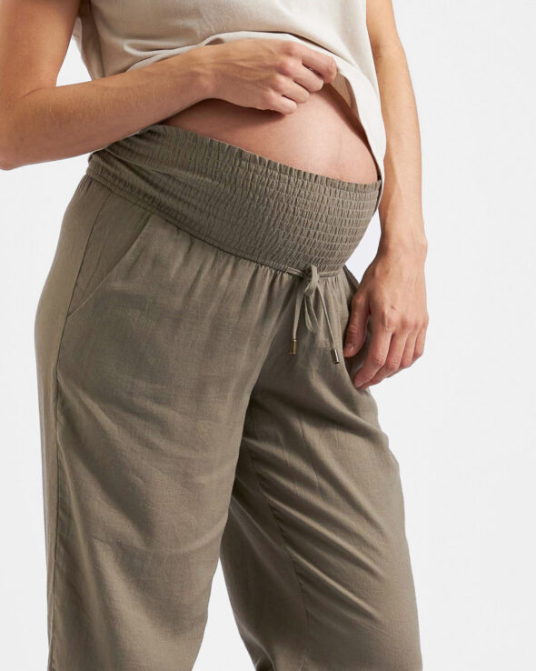 Indi Wide Leg Linen Pant - Olive - Image 2