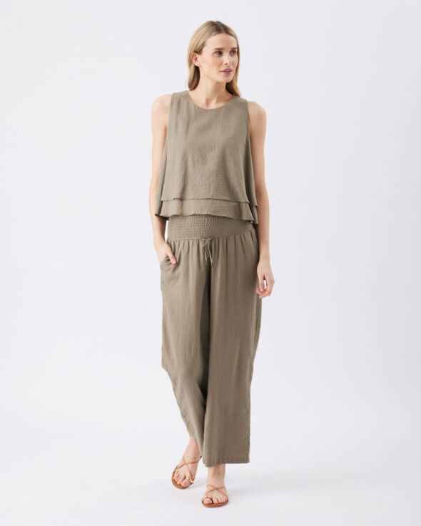 Indi Wide Leg Linen Pant - Olive - Image 11