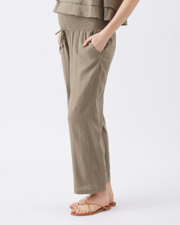 Indi Wide Leg Linen Pant - Olive - Image 3