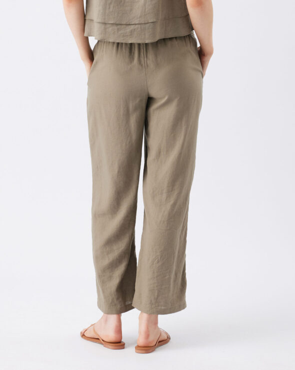 Indi Wide Leg Linen Pant - Olive - Image 9