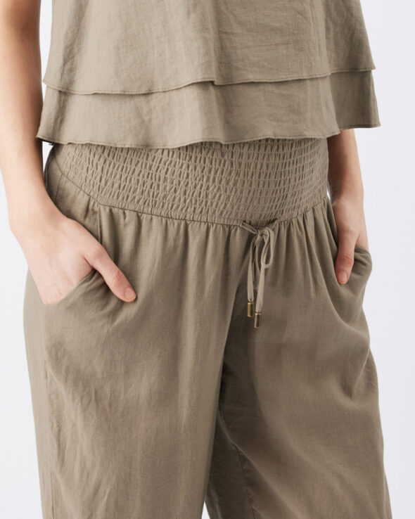 Indi Wide Leg Linen Pant - Olive - Image 5