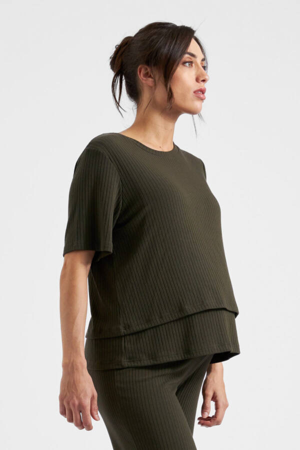Mike Maternity & Nursing Rib Top - Khaki