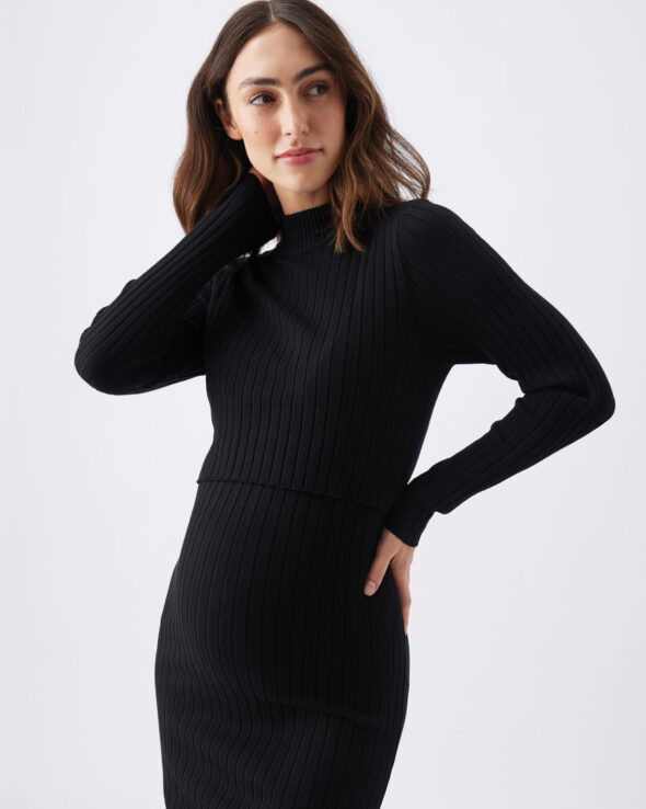 Nella Rib Maternity & Nursing Dress - Black - Image 3