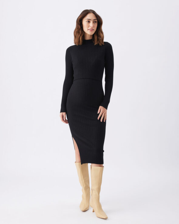 Nella Rib Maternity & Nursing Dress - Black