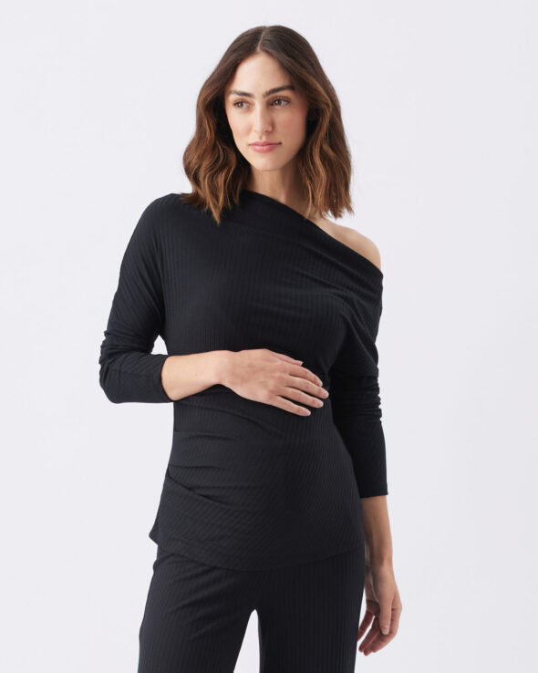 Off-Shoulder Rib Top - Black