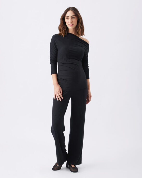 Off-Shoulder Rib Top - Black - Image 4