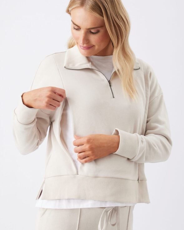 Terry Maternity & Nursing Sweater - Chalk - Image 2