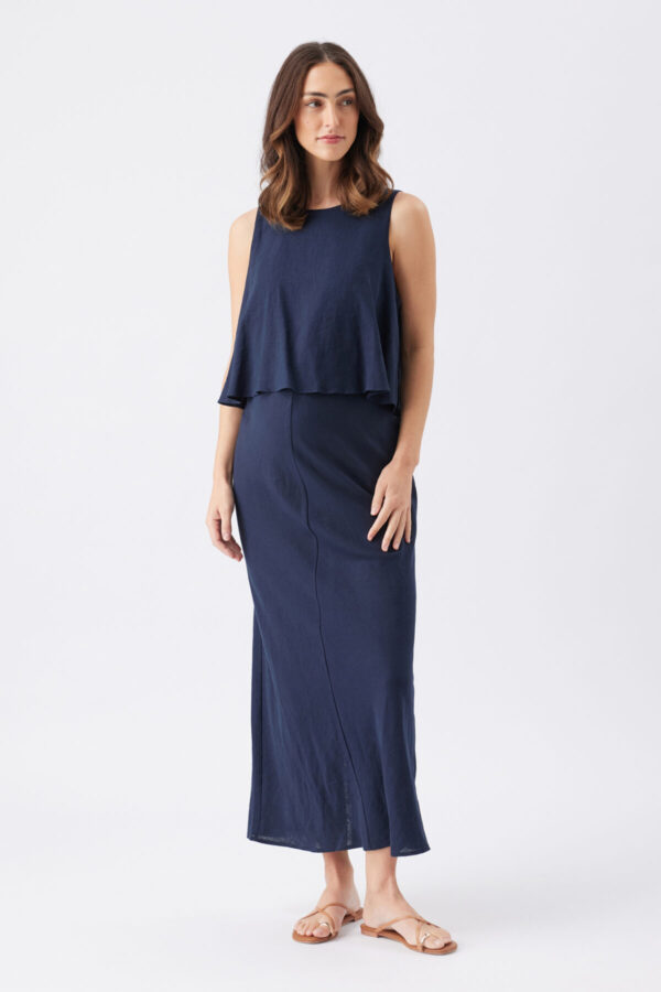 Lena Linen Maternity & Nursing Dress - Navy