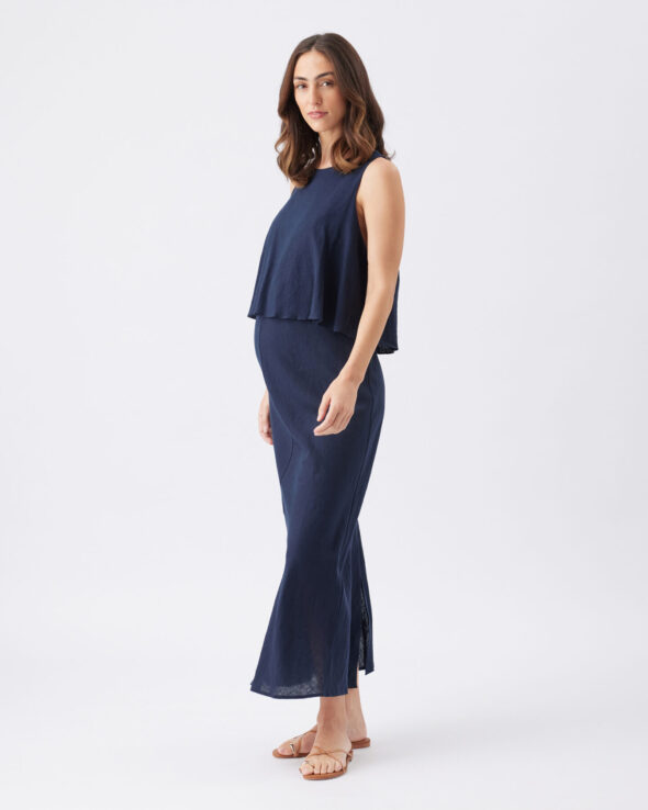 Lena Linen Maternity & Nursing Dress - Navy - Image 4