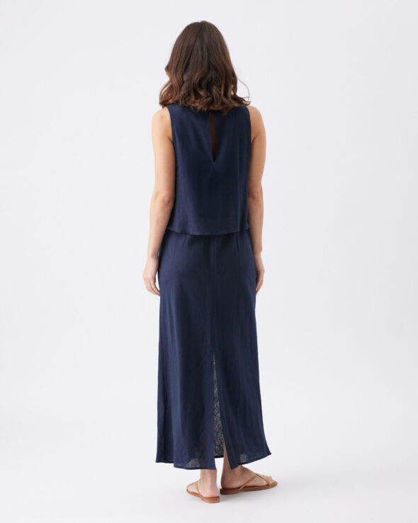 Lena Linen Maternity & Nursing Dress - Navy - Image 5