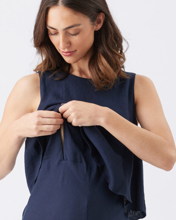 Lena Linen Maternity & Nursing Dress - Navy - Image 2