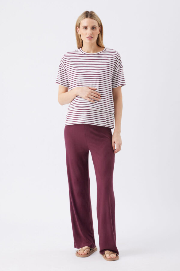 Cindy Maternity Rib Pant - Maroon