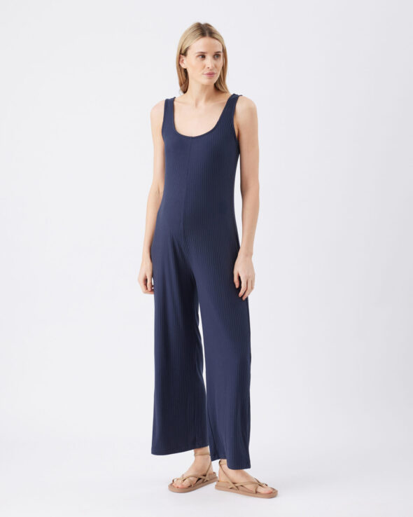 Bobby Maternity Rib Jumpsuit - Navy - Image 2