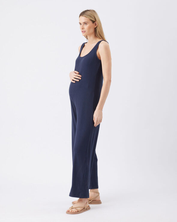 Bobby Maternity Rib Jumpsuit - Navy - Image 3