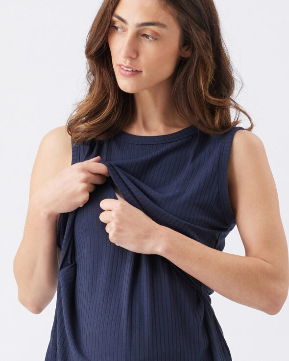 Peter Rib Maternity & Nursing Tank - Navy - Image 2
