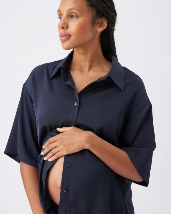 Tamara Maternity & Nursing Satin Shirt Midnight
