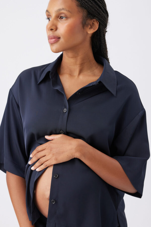 Tamara Maternity & Nursing Satin Shirt Midnight