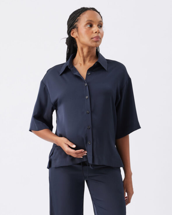Tamara Maternity & Nursing Satin Shirt Midnight - Image 2
