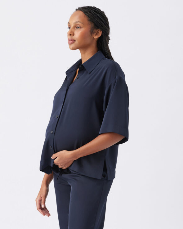 Tamara Maternity & Nursing Satin Shirt Midnight - Image 3