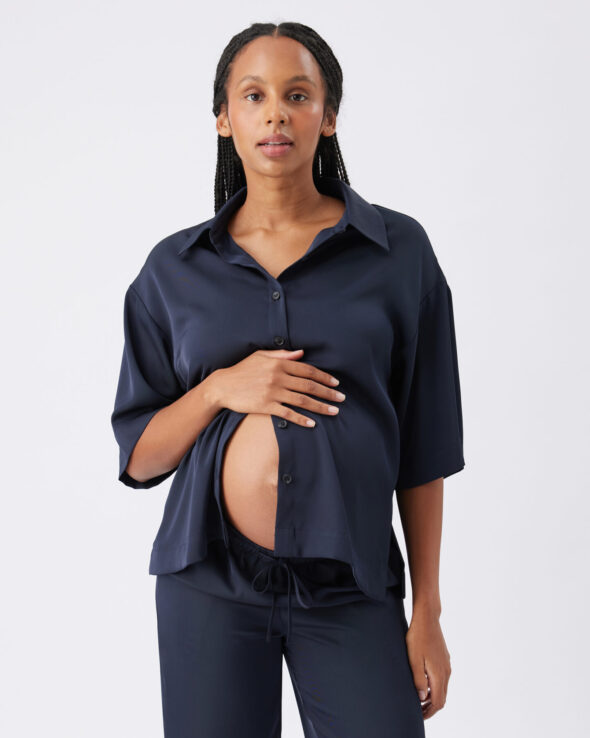 Tamara Maternity & Nursing Satin Shirt Midnight - Image 6