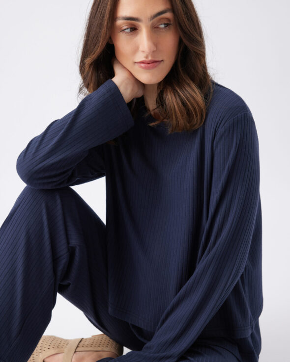 Mike Rib Maternity & Nursing Long Sleeve Top Navy