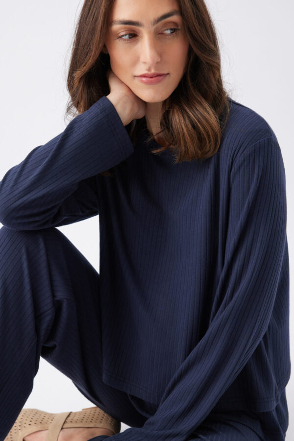 Mike Rib Maternity & Nursing Long Sleeve Top Navy