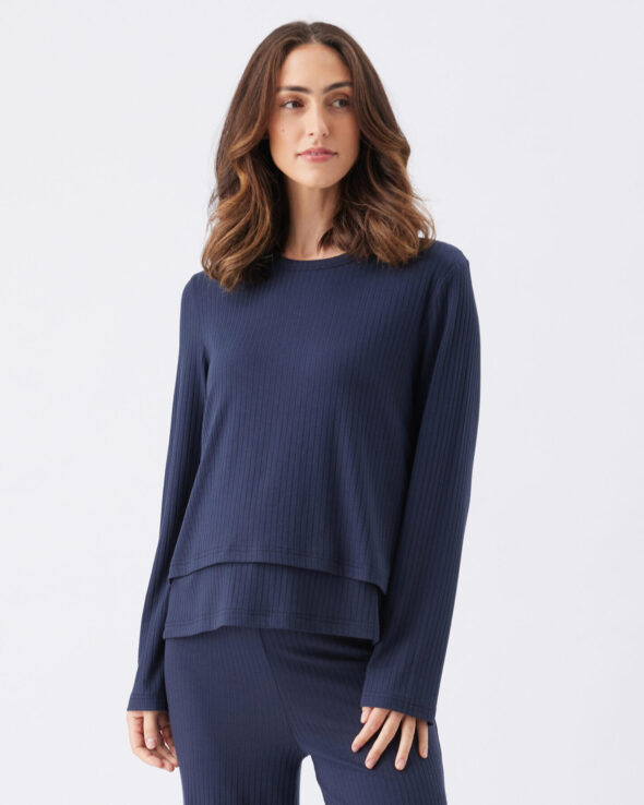 Mike Rib Maternity & Nursing Long Sleeve Top Navy - Image 3