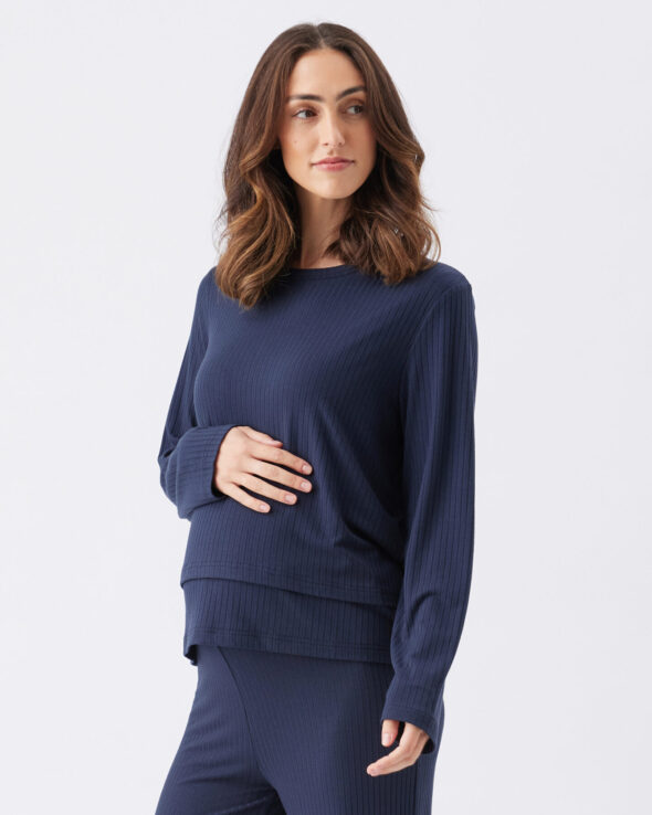 Mike Rib Maternity & Nursing Long Sleeve Top Navy - Image 4