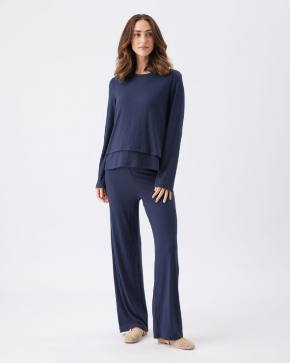 Mike Rib Maternity & Nursing Long Sleeve Top Navy - Image 6