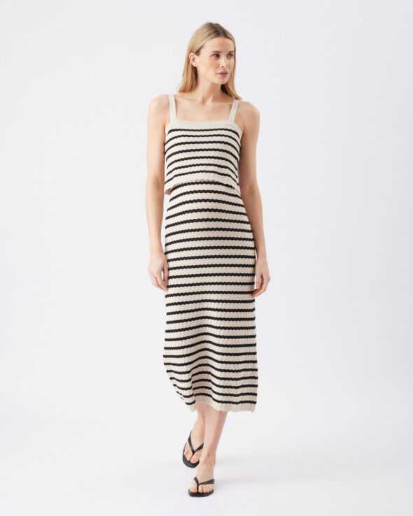 Pointelle Knit Maternity & Nursing Dress - Natural Taupe / Black
