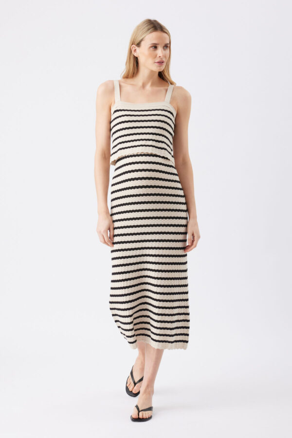 Pointelle Knit Maternity & Nursing Dress - Natural Taupe / Black