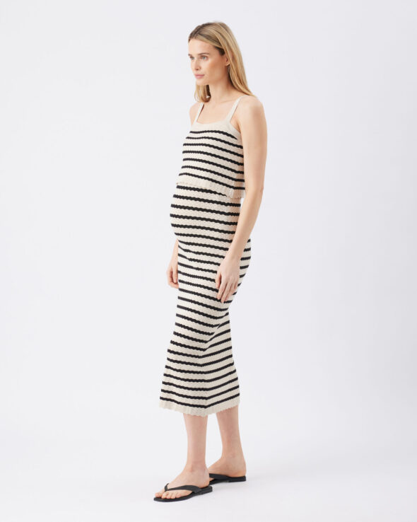 Pointelle Knit Maternity & Nursing Dress - Natural Taupe / Black - Image 3