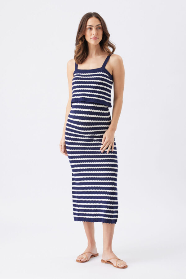 Pointelle Knit Maternity & Nursing Dress - Navy / White