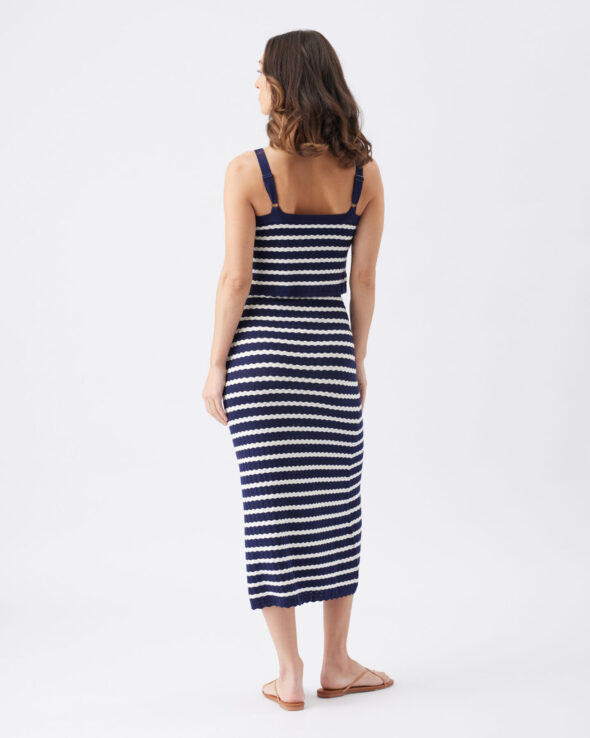 Pointelle Knit Maternity & Nursing Dress - Navy / White - Image 4