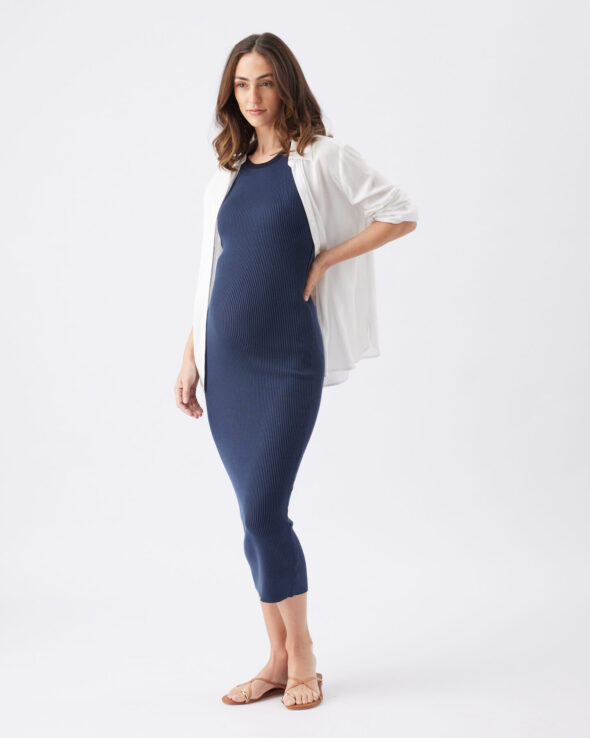 Noa Rib Knit Maternity & Nursing Dress - Indigo / Navy - Image 5