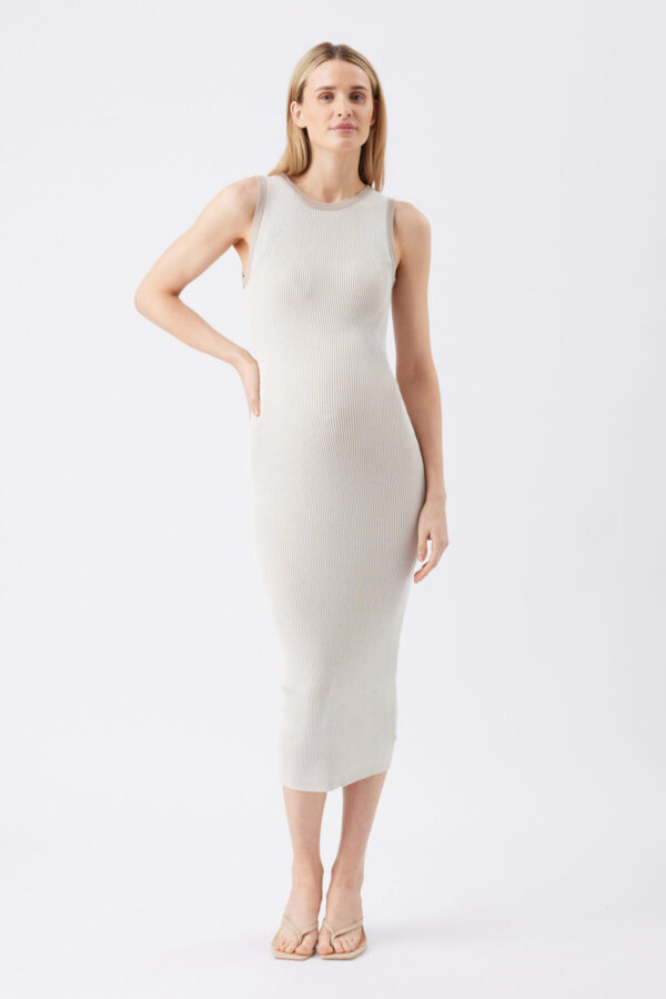 Noa Rib Knit Maternity & Nursing Dress - Natural Taupe