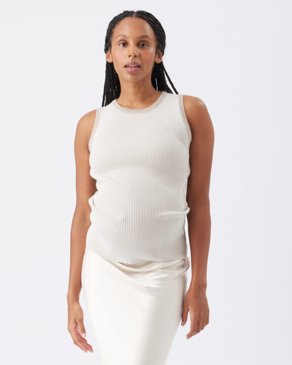 Zoe Rib Knit Maternity & Nursing Tank - Natural Taupe - Image 3