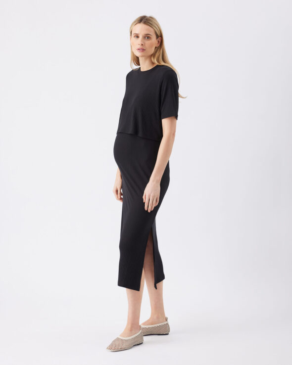 Ivy Rib Nursing Dress - Black - Image 4