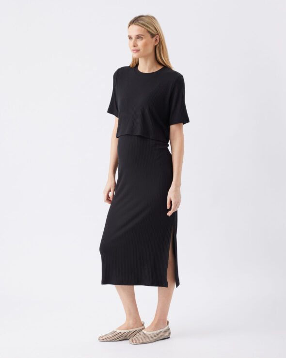 Ivy Rib Nursing Dress - Black - Image 5