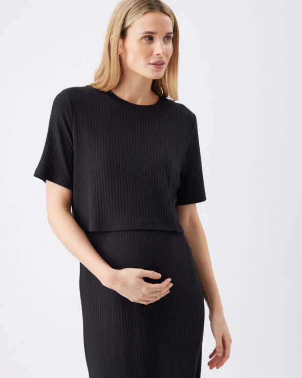 Ivy Rib Nursing Dress - Black