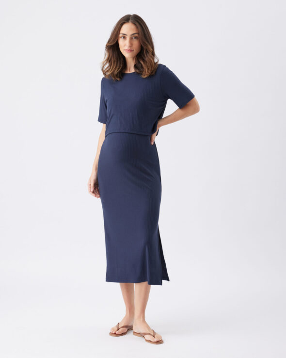 Ivy Rib Maternity & Nursing Dress - Navy - Image 3
