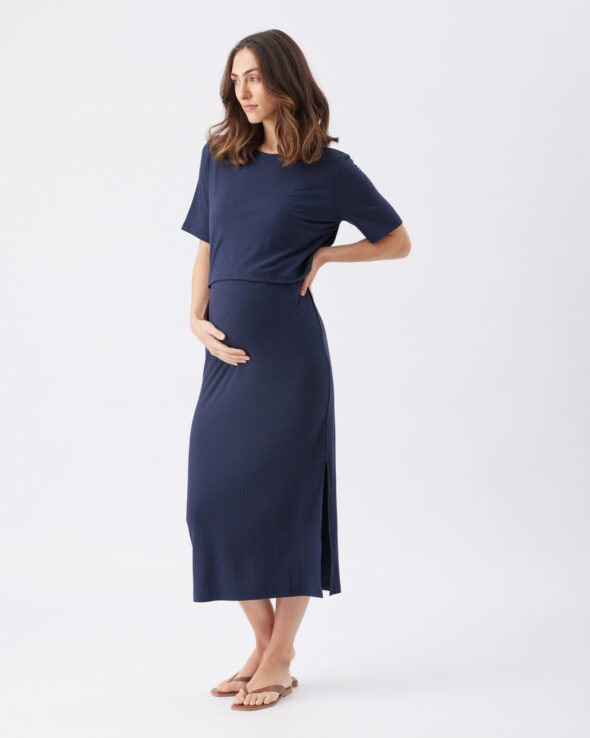 Ivy Rib Maternity & Nursing Dress - Navy - Image 4