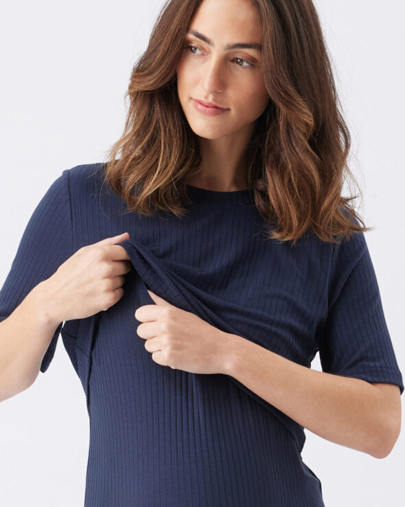 Ivy Rib Maternity & Nursing Dress - Navy - Image 2